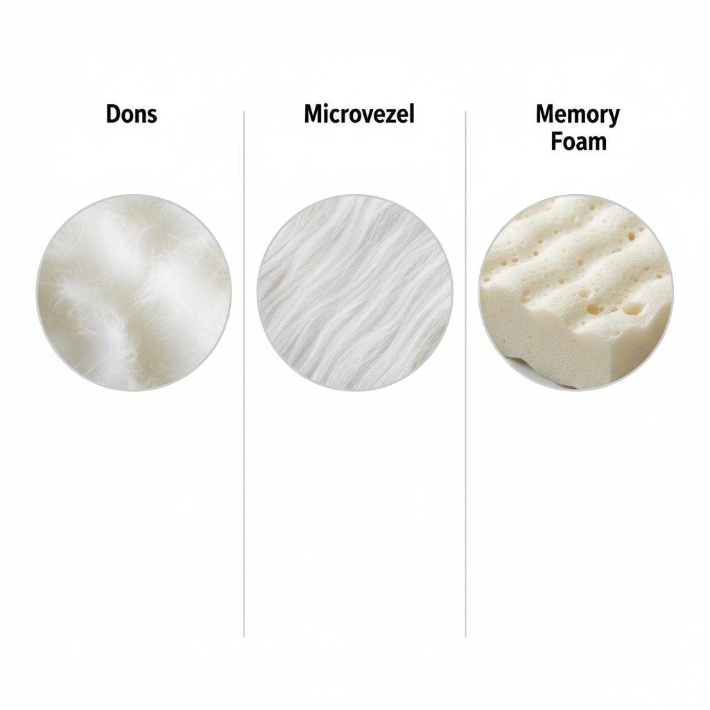 Close-up van verschillende kussensvullingen