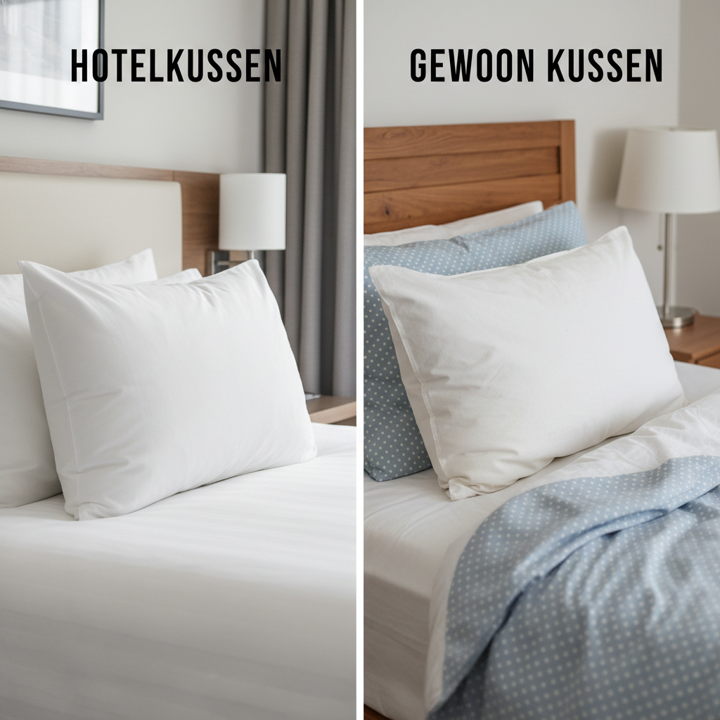 Vergelijking tussen hotelkussen en gewoon kussen