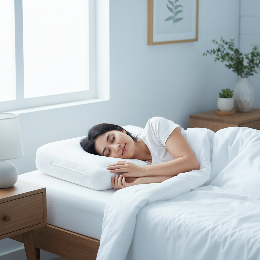 Tevreden persoon met cooling kussen