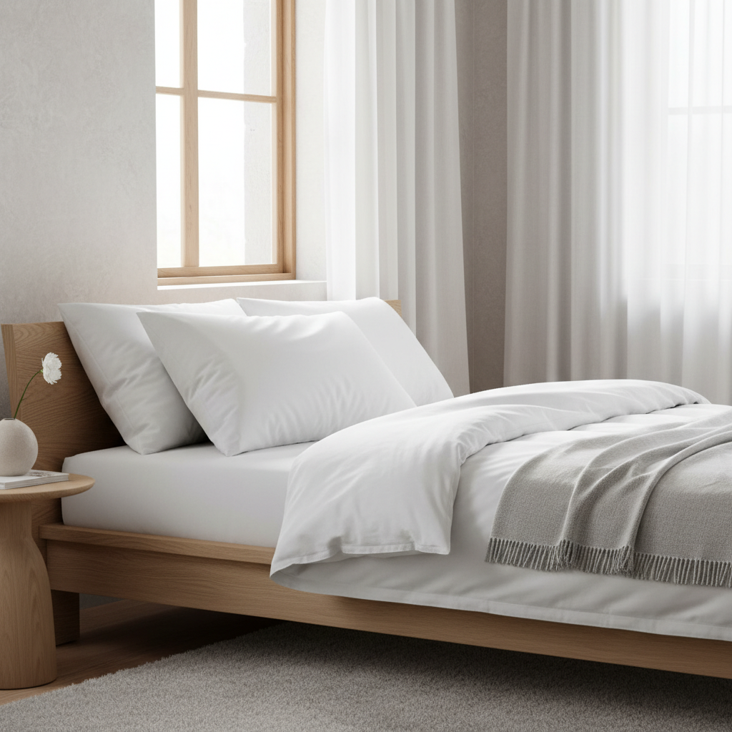 Premium dons kussen lifestyle foto - luxe slaapkamer setting