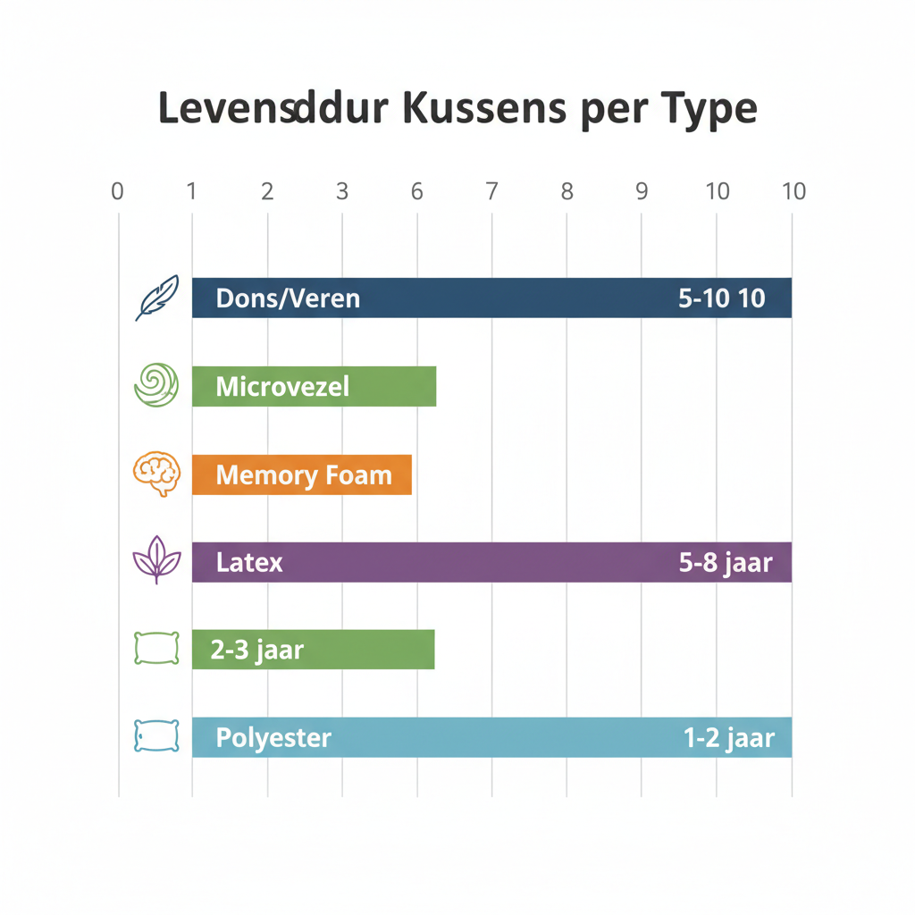 Timeline infographic levensduur kussentypes - polyester tot dons