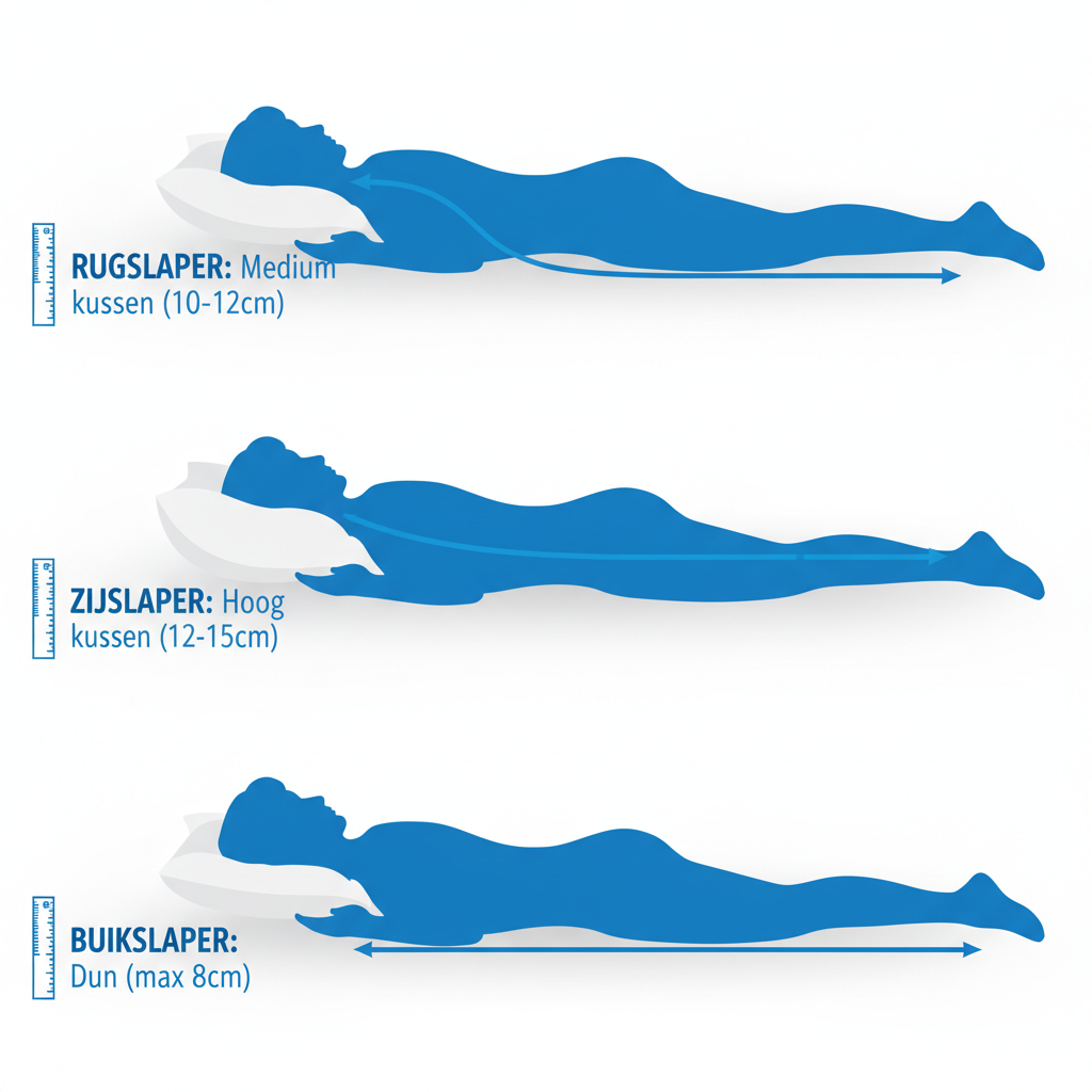 Diagram slaaphoudingen met juiste kussenhoogte per positie
