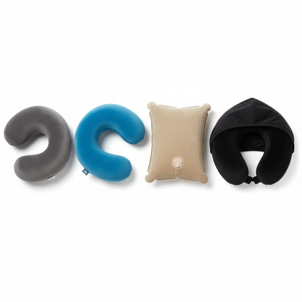 Diverse soorten reiskussens - U-vorm, J-vorm, opblaasbaar en memory foam kussens
