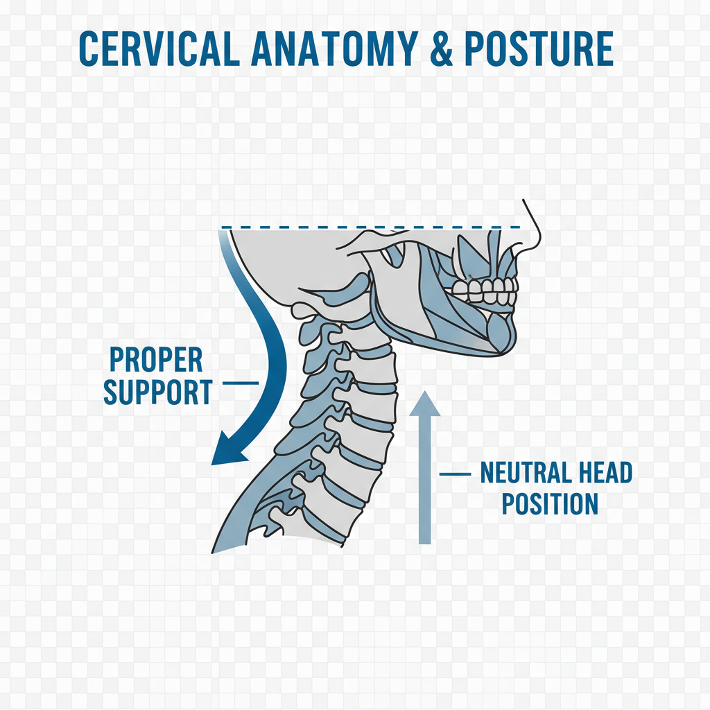 Anatomische illustratie neksteun en cervicale wervelkolom