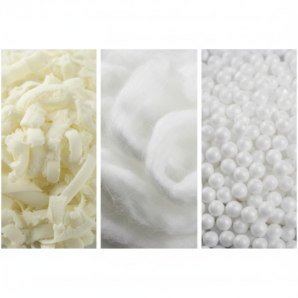 Close-up van zwangerschapskussen vullingen - memory foam, polyester, EPS parels