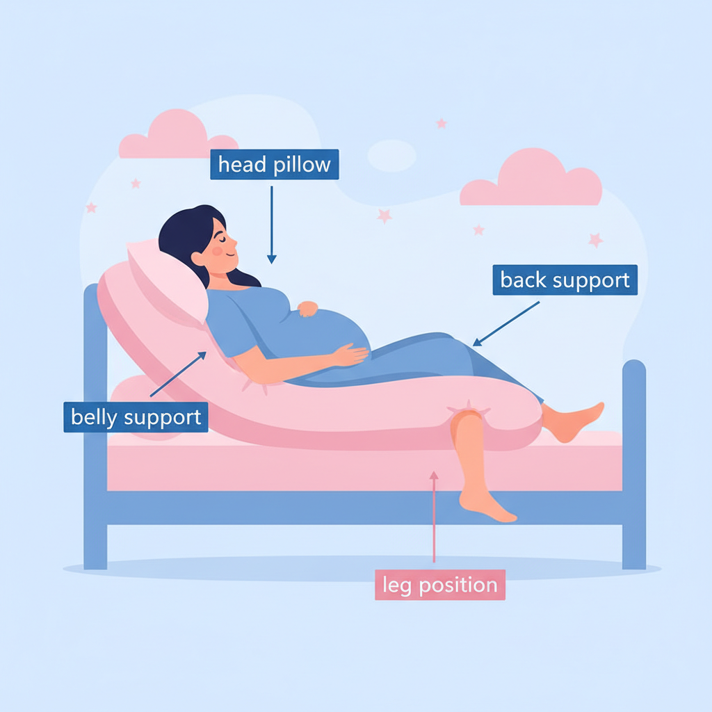 Correcte linkerzij slaaphouding met zwangerschapskussen diagram
